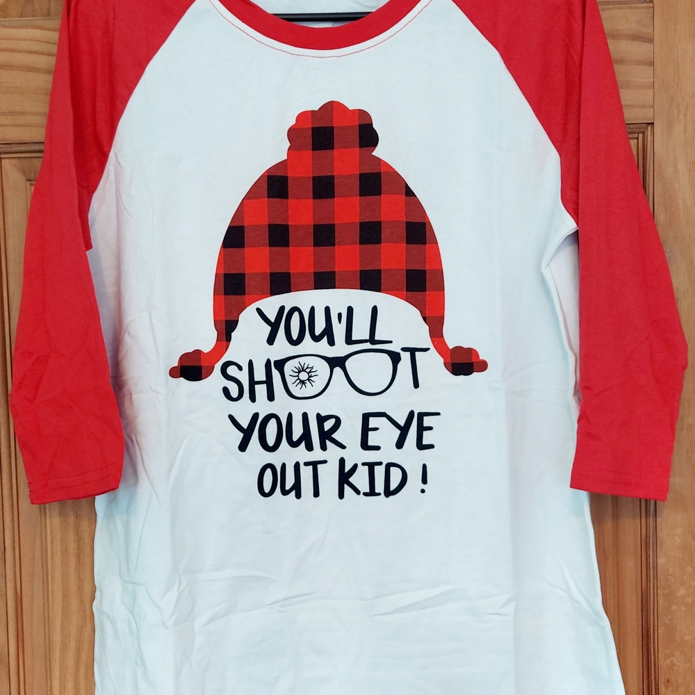 Red and White Graphic Raglan Shirt